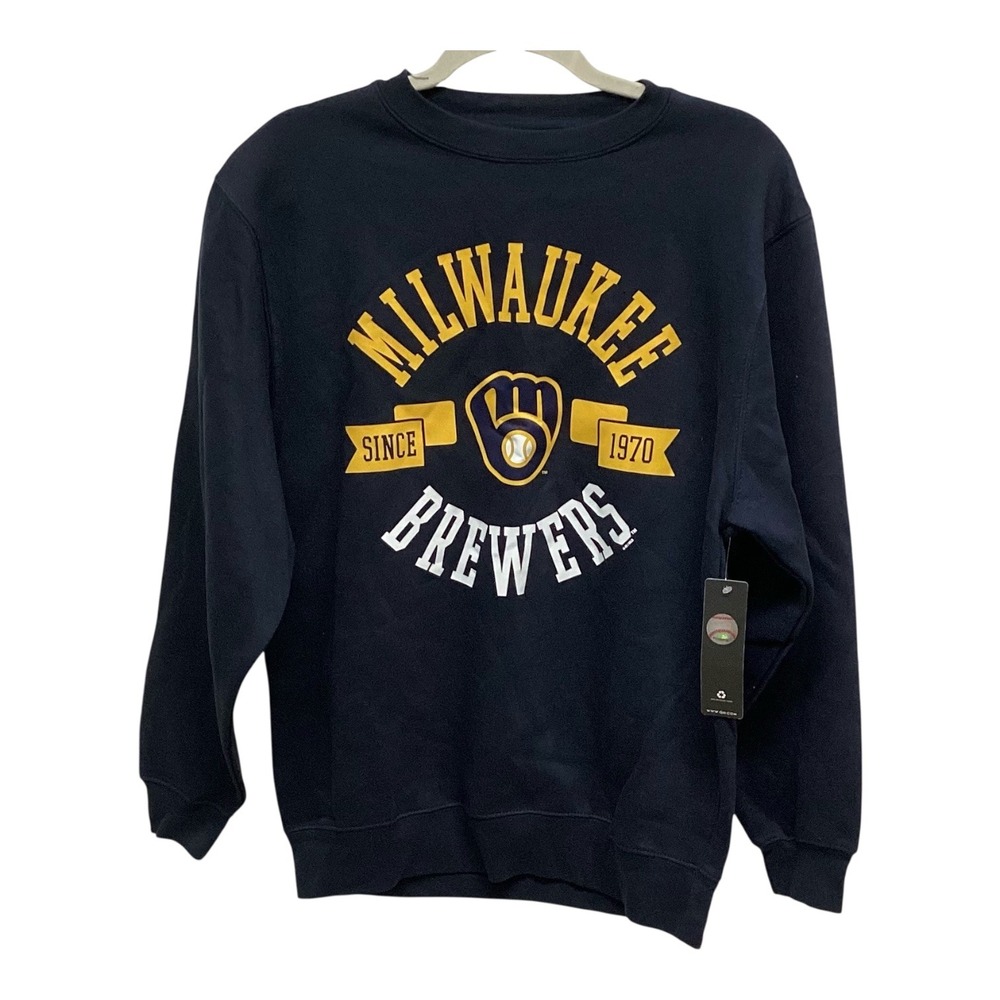 G-III 4Her Milwaukee Brewers Sweatshirt Navy Blue MLB Crewneck Womens Medium New